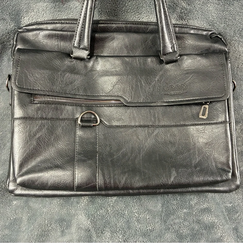 Jeep Black Leather Men's Briefcase